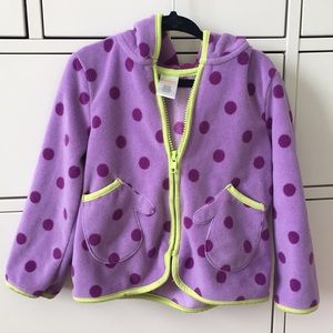 Purple polka dot striped fleece zip up hoodie